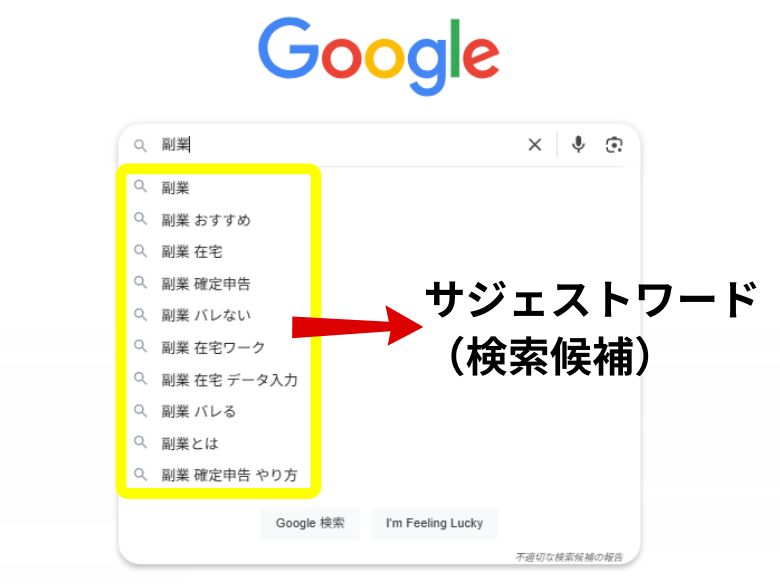 Google：サジェストワード（検索候補）